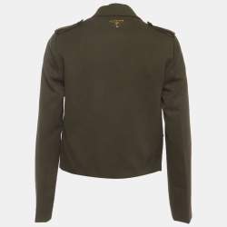 Pre Owned Prada Military Green Wool Gabardine Cropped Jacket XXS