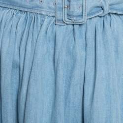مملوكة مسبقًا Prada Blue Denim Flared Belted Midi Skirt L