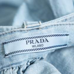 مملوكة مسبقًا Prada Blue Denim Flared Belted Midi Skirt L