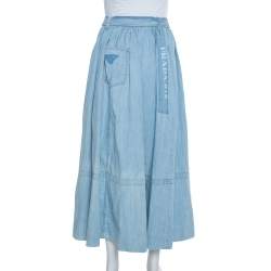 مملوكة مسبقًا Prada Blue Denim Flared Belted Midi Skirt L