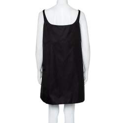 Prada Black Synthetic Logo Embossed Patch Pocket Detail Oversized Slip Dress S