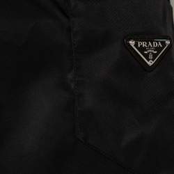 Prada Black Synthetic Logo Embossed Patch Pocket Detail Oversized Slip Dress S