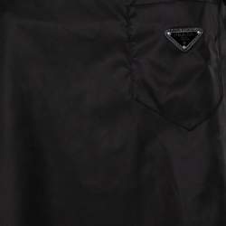 Prada Black Synthetic Logo Embossed Patch Pocket Detail Oversized Slip Dress S