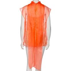 Pre Owned Prada Orange Silk Tulle Neck Tie Detailed Sleeveless Organza Blouse S