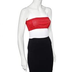 Pre Owned Prada Red Cutwork Lace Strapless Bustier S