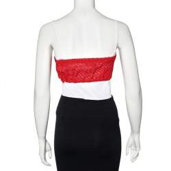 Pre Owned Prada Red Cutwork Lace Strapless Bustier S