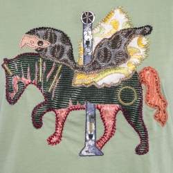 Prada Green Cotton Embroidered Embellished Short Sleeve T-Shirt M