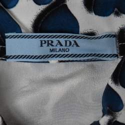 Prada White Lips & Hearts Print Silk Front Tie Neck Shirt S