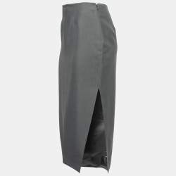 Pre Owned Prada Grey Mohair Wool Double-Slit Pencil Skirt S