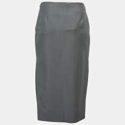 Pre Owned Prada Grey Mohair Wool Double-Slit Pencil Skirt S
