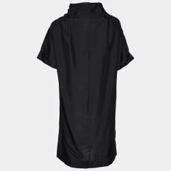 Prada Black Silk Satin Collared Shift Dress L