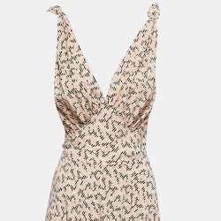 Prada Multicolor Printed Silk Plunge Neck Ramage Gown L 