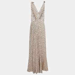 Prada Multicolor Printed Silk Plunge Neck Ramage Gown L 