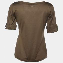 Prada Brown Cotton Knit V-Neck t-Shirt L