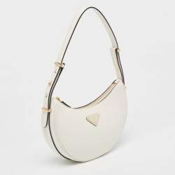 Pre Owned Prada White Leather Arqué Shoulder Bag