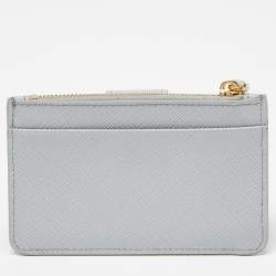 مملوكة مسبقًا Prada Grey Saffiano Leather Zip Card Holder
