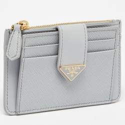 مملوكة مسبقًا Prada Grey Saffiano Leather Zip Card Holder