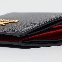 مملوكة مسبقًا Prada Black/Red Vitello Move Leather Logo Bifold Compact Wallet