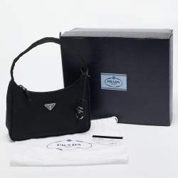 Pre Owned Prada Black Nylon Re-Edition 2000 Baguette Bag