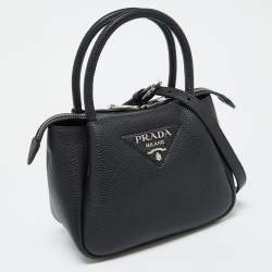 Prada Black Vitello Daino Soft Leather Mini Top Zip Bag