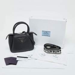 Prada Black Vitello Daino Soft Leather Mini Top Zip Bag