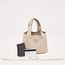 Pre Owned Prada Light Beige Vitello Daino Soft Leather Mini Dynamique Tote