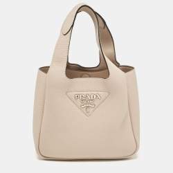Pre Owned Prada Light Beige Vitello Daino Soft Leather Mini Dynamique Tote