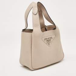 Pre Owned Prada Light Beige Vitello Daino Soft Leather Mini Dynamique Tote