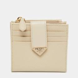 Prada Beige Saffiano Leather Compact Wallet