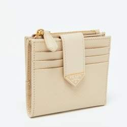 Prada Beige Saffiano Leather Compact Wallet