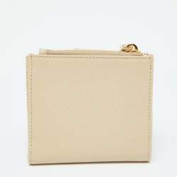 Prada Beige Saffiano Leather Compact Wallet