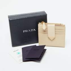 Prada Beige Saffiano Leather Compact Wallet