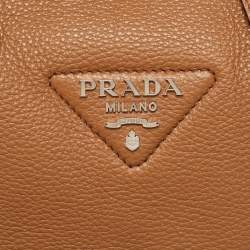 Prada Brown Leather Logo Embellished Mini Bag