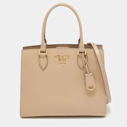 Pre Owned Prada Beige Saffiano and Soft City Leather Tote