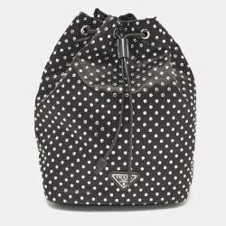 Prada Black Nylon Crystals Embellished Drawstring Pouch