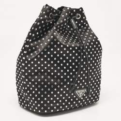 Prada Black Nylon Crystals Embellished Drawstring Pouch