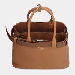 Prada Saddle Brown Pebbled Calfskin Buckle Leather Bag