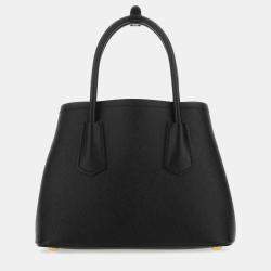 Prada Black Leather Logo Detailed Top Handle Tote Bag