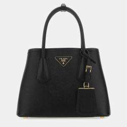 Prada Black Leather Logo Detailed Top Handle Tote Bag