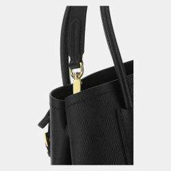 Prada Black Leather Logo Detailed Top Handle Tote Bag