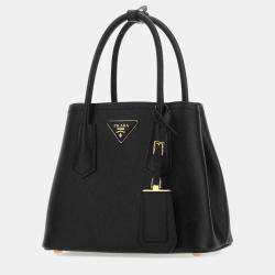 Prada Black Leather Logo Detailed Top Handle Tote Bag