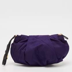 Prada Purple Pleated Nylon Wristlet Clutch
