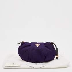Prada Purple Pleated Nylon Wristlet Clutch