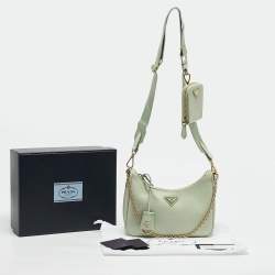 Pre Owned Prada Light Green Nylon Re-Edition 2005 Baguette Bag