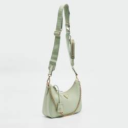 Pre Owned Prada Light Green Nylon Re-Edition 2005 Baguette Bag