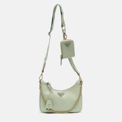 Pre Owned Prada Light Green Nylon Re-Edition 2005 Baguette Bag