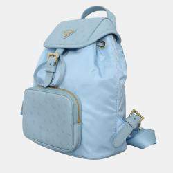 Prada Sky Blue Nylon and Ostrich Leather Backpack