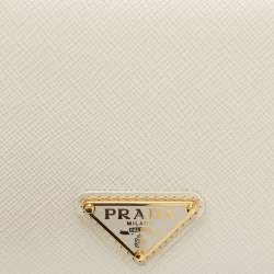 Prada White Saffiano Leather Logo Flap Card Case