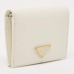 Prada White Saffiano Leather Logo Flap Card Case