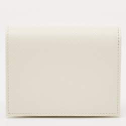 Prada White Saffiano Leather Logo Flap Card Case